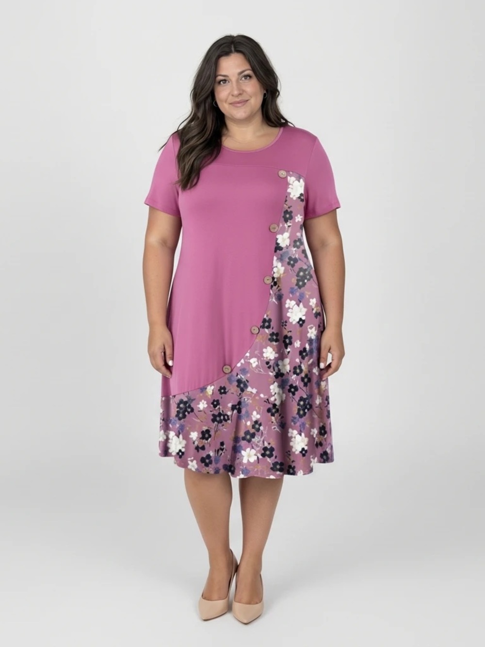 Your Style Women’s Plus Size 2X Mauve Floral Rayon Swing Dress Pockets